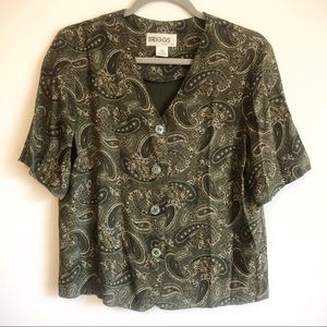 Vintage Briggs dark green paisley blouse